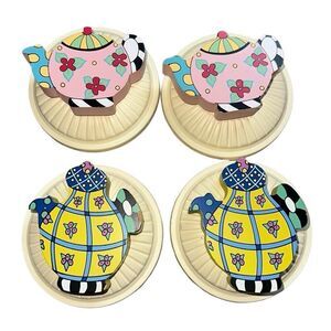 Shannon McGraw Ganz Whimsical accent curtain rod Teapot Tea cup Lot of 4
